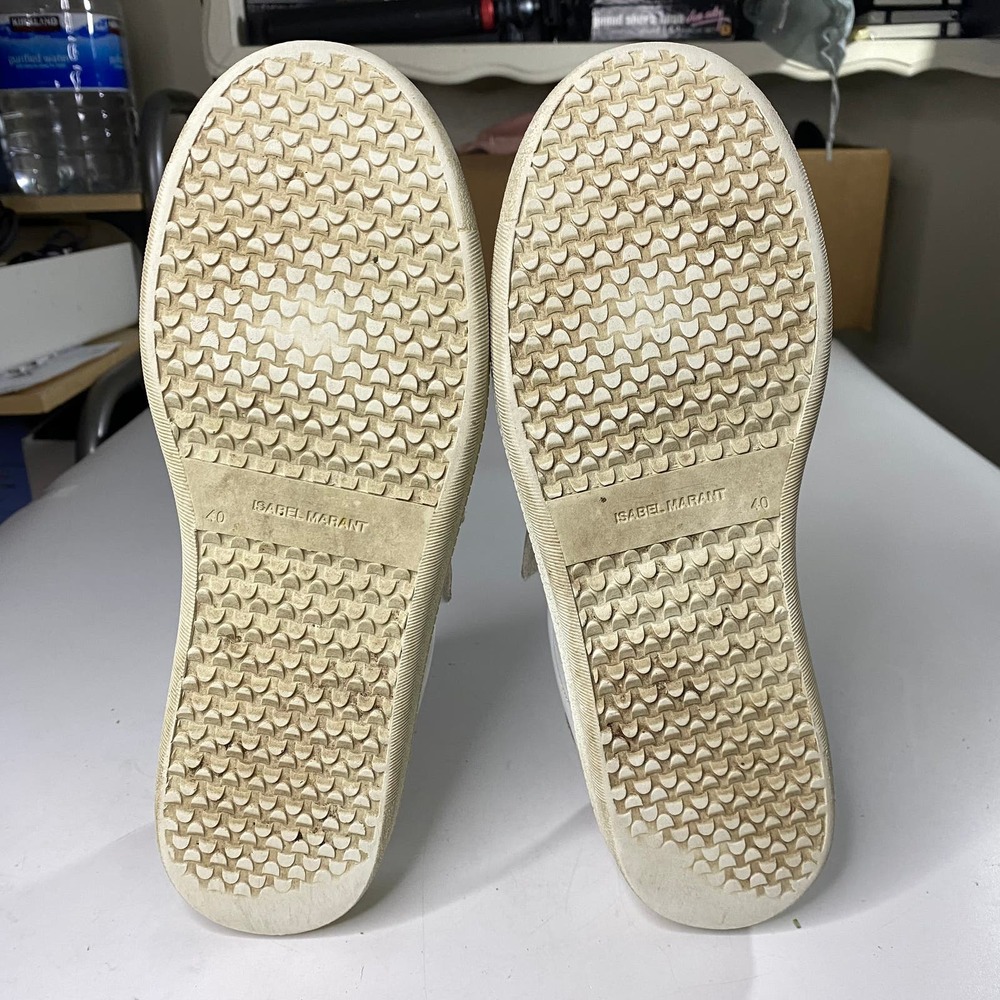 Isabel Marant White Leather & Beige Suede Velcro Sneakers - Picture 6 of 9